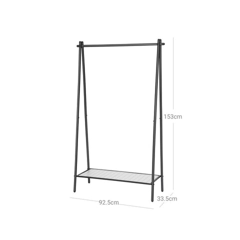 Rootz Clothes Stand - Clothes Stand With Clothes Rail - Clothing Rack - Garment Stand - Clothes Hanger Stand - Adjustable Clothes Stand - Metal Clothes Stand - Coat Stand - Matt Black - 92.5 x 33.5 x 153 cm (L x W x H)