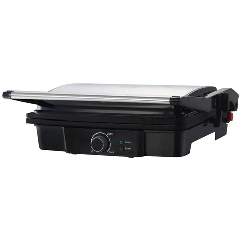 Rootz 3-1 Function Contact Grill - Electric Grill For 4 Slices - Indoor Grill - Non-stick Coated Table Grill With Adjustable Thermostat - Aluminum - Steel - Silver + Black - 35.1 x 32.6 x 15.5 cm