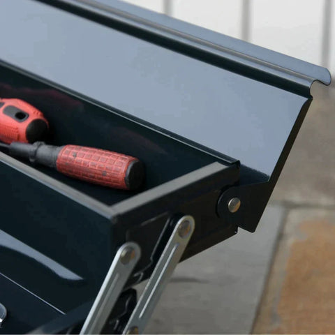 Rootz Tool Box - Tool Case - 5 Compartments Hinged Steel - Dark Green - 57 x 21 x 41 cm