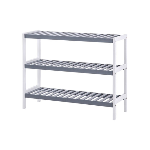 Rootz Shoe Rack - Shoe Rack With 3 Shelves - Bamboo Shoe Rack - Large Shoe Rack - Shoe Organizer - Shoe Storage Rack - Shoe Display Rack - White/Grey - 70 x 55 x 26 cm
