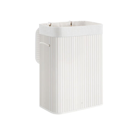 Rootz Wasmand - Bamboe Wasmand - Kledingmand - Wasopberger - Inklapbare Wasmand - Rieten Wasmand - Wit - 40 x 30 x 60 cm