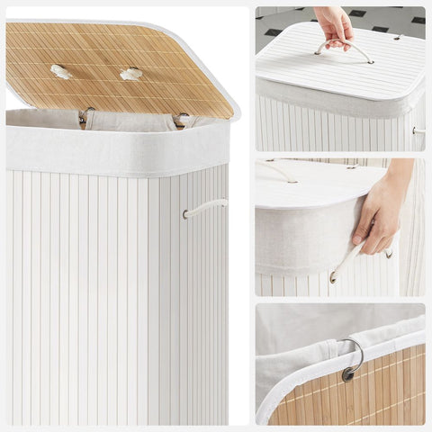 Rootz Wasmand - Bamboe Wasmand - Kledingmand - Wasopberger - Inklapbare Wasmand - Rieten Wasmand - Wit - 40 x 30 x 60 cm