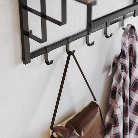 Rootz Coat Rack - Wall Coat Rack With Shelf - 5 Removable Hooks - Wall-mounted - Entryway Storage Organizer - Shelf With Hooks For Coats - Chipboard - Steel - Greige Black - 66 x 30 x 27 cm (L x W x H)