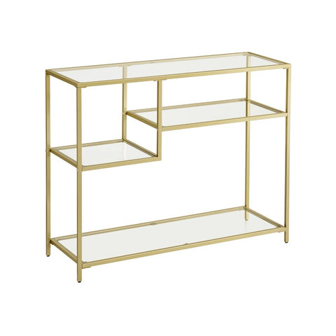 Rootz Console Table - Modern Glass Console Table - Metal Frame Console Table - Industrial Style - Gold - 35 x 100 x 80 cm (D x W x H)