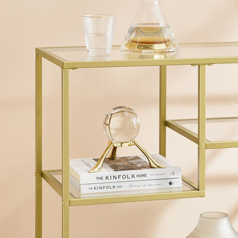 Rootz Console Table - Modern Glass Console Table - Metal Frame Console Table - Industrial Style - Gold - 35 x 100 x 80 cm (D x W x H)