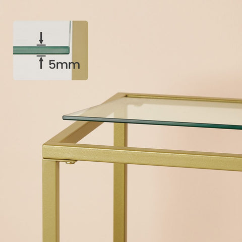 Rootz Console Table - Modern Glass Console Table - Metal Frame Console Table - Industrial Style - Gold - 35 x 100 x 80 cm (D x W x H)