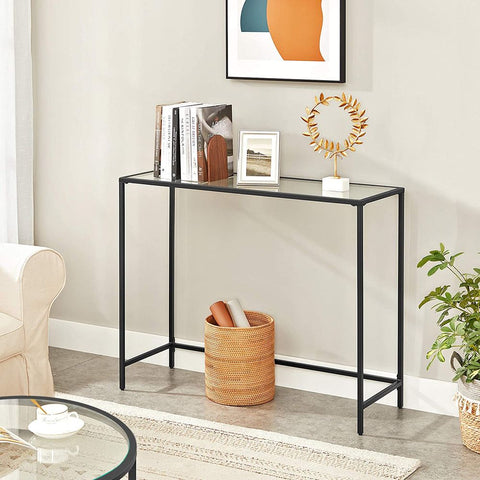 Rootz Consoletafel - Consoletafel met gehard glas - Haltafel - Haltafel - Banktafel - Moderne Consoletafel - Industriële Haltafel - Accenttafel - Metaal - Glas - Zwart - 100 x 35 x 80 cm (L x B x H)