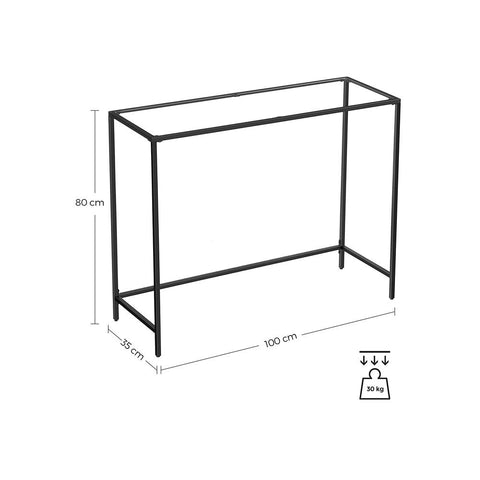 Rootz Consoletafel - Consoletafel met gehard glas - Haltafel - Haltafel - Banktafel - Moderne Consoletafel - Industriële Haltafel - Accenttafel - Metaal - Glas - Zwart - 100 x 35 x 80 cm (L x B x H)