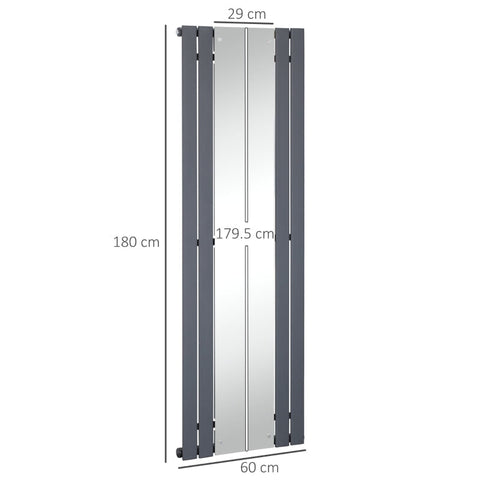 Rootz Wall Heater - Space Heater - Fast Wall Heater - Fast Heating - Modern Design Wall Heater - With Mirror - Carbon Steel - Grey - 180 x 60 cm