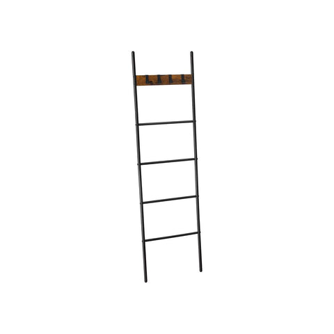 Rootz Handdoekladder - Industriële Stijl Handdoekladder met Haken - Badkamer Handdoekladder - Vrijstaande Handdoekladder - Handdoekopbergladder - Spaanplaat - Staal - Bruin-zwart - 44 x 160 cm (B x H)