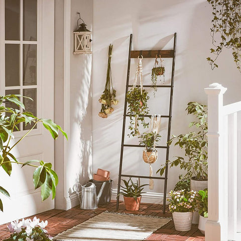 Rootz Handdoekladder - Industriële Stijl Handdoekladder met Haken - Badkamer Handdoekladder - Vrijstaande Handdoekladder - Handdoekopbergladder - Spaanplaat - Staal - Bruin-zwart - 44 x 160 cm (B x H)