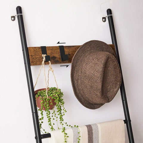 Rootz Handdoekladder - Industriële Stijl Handdoekladder met Haken - Badkamer Handdoekladder - Vrijstaande Handdoekladder - Handdoekopbergladder - Spaanplaat - Staal - Bruin-zwart - 44 x 160 cm (B x H)