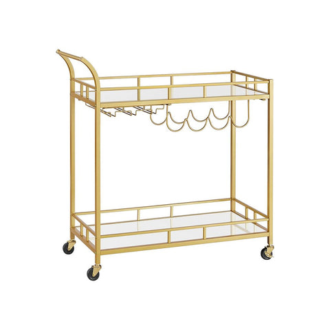 Rootz Servierwagen – Servierwagen mit Glasplatten – Barwagen – rollender Servierwagen – Küchenwagen – stilvoller Servierwagen – industrieller Servierwagen – Stahl – verspiegeltes Glas – Gold – 80 x 38 x 77,5 cm (L x B x H)