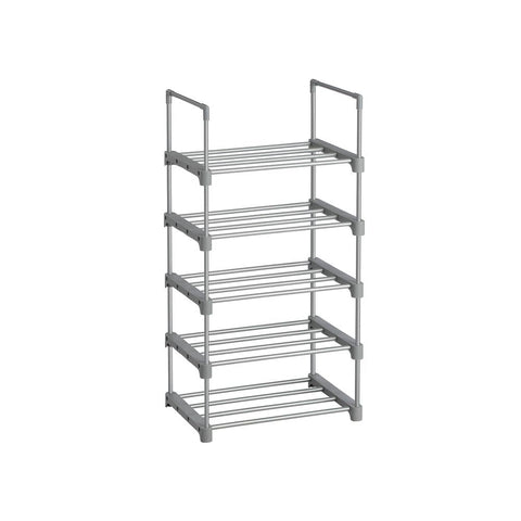 Rootz Shoe Rack - Shoe Rack With 5 Shelves - Large Shoe Rack - Shoe Organizer - Shoe Storage Rack - Shoe Display Rack - Metal Tubes/plastic Connectors - Grey - 45 x 30 x 89.5 cm