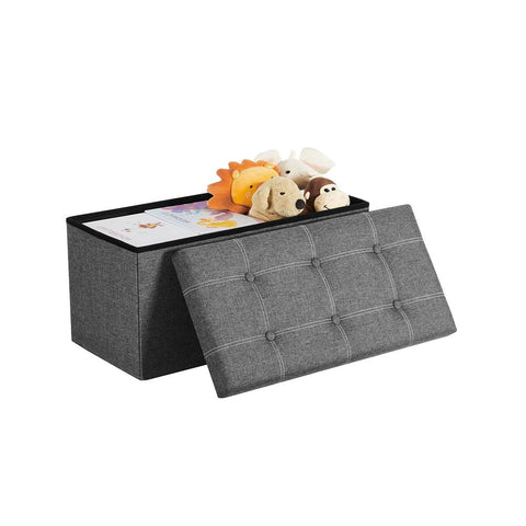 Rootz Bench With Storage Space - Storage Bench - Hidden Storage - Multi-functional Storage Seat - Entryway - Bedroom - Living Room - Imitation Linen - Foam - MDF - Dark Gray - 76 x 38 x 38 cm (L x W x H)