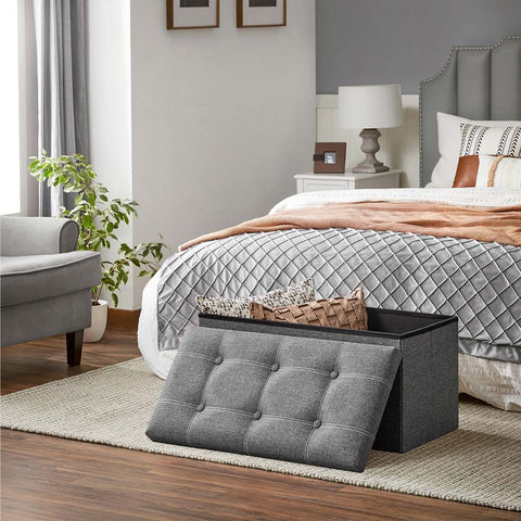 Rootz Bench With Storage Space - Storage Bench - Hidden Storage - Multi-functional Storage Seat - Entryway - Bedroom - Living Room - Imitation Linen - Foam - MDF - Dark Gray - 76 x 38 x 38 cm (L x W x H)