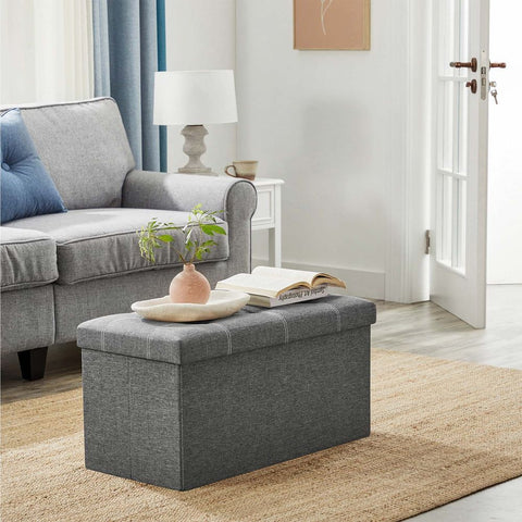 Rootz Bench With Storage Space - Storage Bench - Hidden Storage - Multi-functional Storage Seat - Entryway - Bedroom - Living Room - Imitation Linen - Foam - MDF - Dark Gray - 76 x 38 x 38 cm (L x W x H)