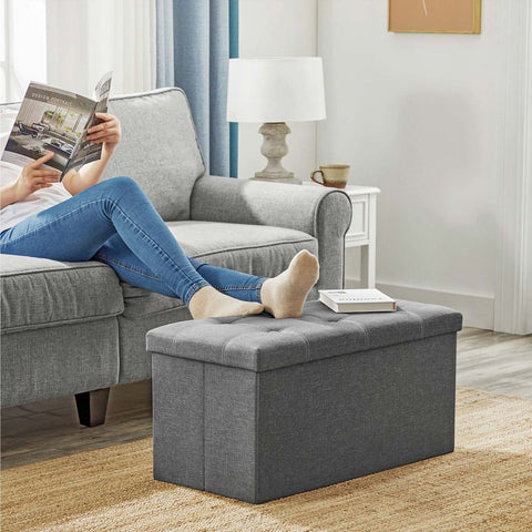 Rootz Bench With Storage Space - Storage Bench - Hidden Storage - Multi-functional Storage Seat - Entryway - Bedroom - Living Room - Imitation Linen - Foam - MDF - Dark Gray - 76 x 38 x 38 cm (L x W x H)
