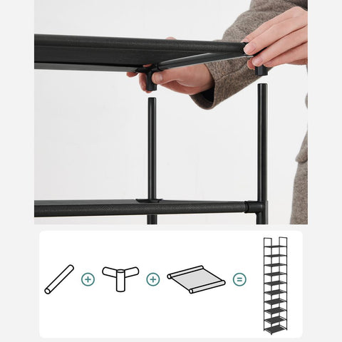 Rootz Schuhregal mit 10 Ebenen – Schuhregal mit 10 Ebenen – Schuh-Organizer mit 10 Ebenen – Vertikale Schuhaufbewahrung – Platzsparendes Schuhregal – Schuhregal mit großer Kapazität – Hoher Schuhständer mit 10 Ebenen – 33 x 33 x 173 cm.