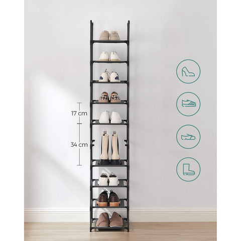 Rootz Schuhregal mit 10 Ebenen – Schuhregal mit 10 Ebenen – Schuh-Organizer mit 10 Ebenen – Vertikale Schuhaufbewahrung – Platzsparendes Schuhregal – Schuhregal mit großer Kapazität – Hoher Schuhständer mit 10 Ebenen – 33 x 33 x 173 cm.