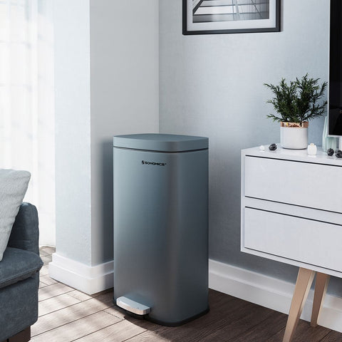 Rootz Trash Can - Trash Bin - With Soft Close Function - Kitchen Trash Bin - Waste Bin - Stylish Kitchen Rubbish Bin - Easy-to-clean Kitchen Rubbish - Steel - Plastic - Smoke Gray - 35 x 25.5 x 63.5 cm (L x W x H)