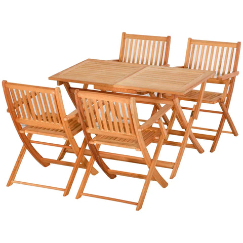 Rootz Foldable Dining Set - Classic Dining Set - Foldable Seating Group - 5 Pieces - Outdoor Dining Set - Balcony Furniture - Weatherproof - Garden Furniture Set - Poplar Wood - Natural