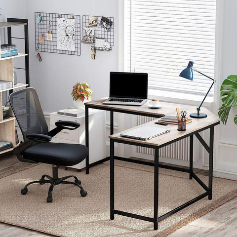 Rootz computerbureau - L-vormig computerbureau - bureau - gamingbureau - hoekcomputerbureau - ergonomisch computerbureau - thuiskantoor - bureau - spaanplaat - staal - greige zwart - 149 x 149 x 75 cm (L x B x H )