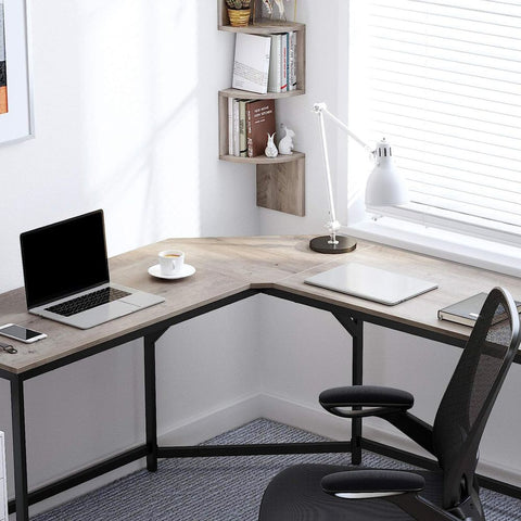 Rootz computerbureau - L-vormig computerbureau - bureau - gamingbureau - hoekcomputerbureau - ergonomisch computerbureau - thuiskantoor - bureau - spaanplaat - staal - greige zwart - 149 x 149 x 75 cm (L x B x H )