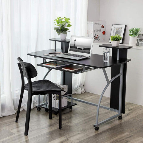 Rootz Computerbureau - Modern computerbureau - Kantoorwerkstation - Gamingbureau - Ergonomisch bureau - Computerbureau met opbergruimte - Spaanplaat - IJzeren frame - Zwart - 120 x 90 x 59 cm (B x H x D)