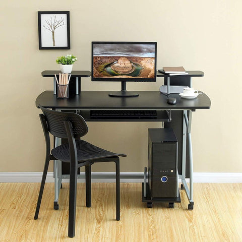 Rootz Computerbureau - Modern computerbureau - Kantoorwerkstation - Gamingbureau - Ergonomisch bureau - Computerbureau met opbergruimte - Spaanplaat - IJzeren frame - Zwart - 120 x 90 x 59 cm (B x H x D)