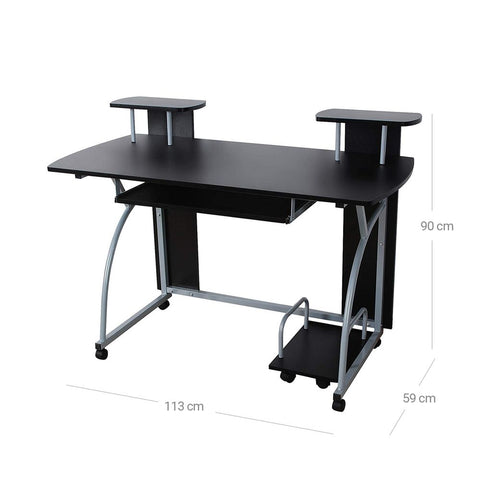 Rootz Computerbureau - Modern computerbureau - Kantoorwerkstation - Gamingbureau - Ergonomisch bureau - Computerbureau met opbergruimte - Spaanplaat - IJzeren frame - Zwart - 120 x 90 x 59 cm (B x H x D)