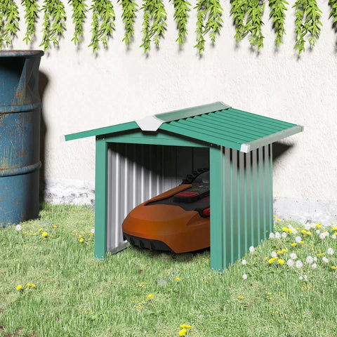 Rootz Roboter-Rasenmäher-Garage – Metallüberdachung für Roboter-Rasenmäher – Sonnen- und Regenschutz – Dunkelgrün – 88 x 87 x 60 cm