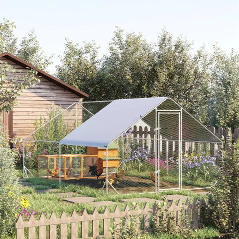Rootz Chicken Coop - Hen Poultry House - Chicken Cage - Rabbit Hutch - Silver - 3 x 4 x 2m