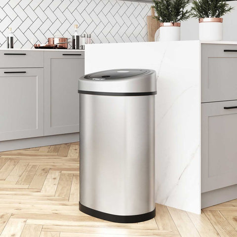 Rootz Trash Can - Soft Close Function - Ideal Waste Container - Bathroom Trash - Perfect Design - High-quality - Inner Bucket - Hand Sensor 50 L - Stainless Steel - Silver-Black - 29.3 × 72.2 × 42cm