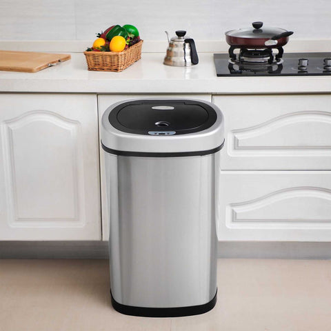 Rootz Trash Can - Soft Close Function - Ideal Waste Container - Bathroom Trash - Perfect Design - High-quality - Inner Bucket - Hand Sensor 50 L - Stainless Steel - Silver-Black - 29.3 × 72.2 × 42cm