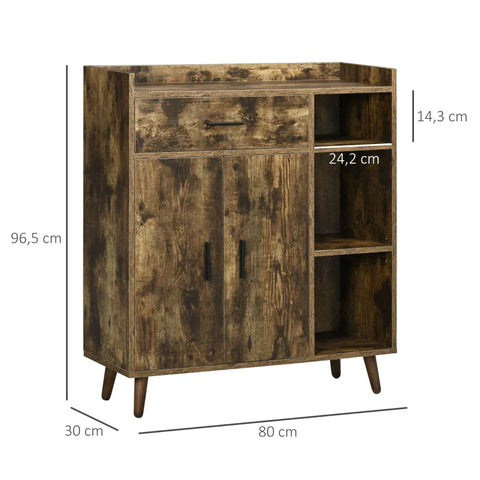 Rootz Kitchen Cabinet - Storage Cabinet - Kitchen Cupboard - Sideboard - With Cupboard Compartment - Drawer - Adjustable Shelves - Rustic Brown - 80 x 30 x 96.5 cm