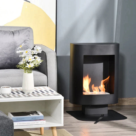 Rootz Ethanol Fireplace - Fireplace - Bio-ethanol Burner - Alcoholic Fire Pit - Burning Time No Smoke - Free-standing - Black - 46.5 x 53 x 65 cm