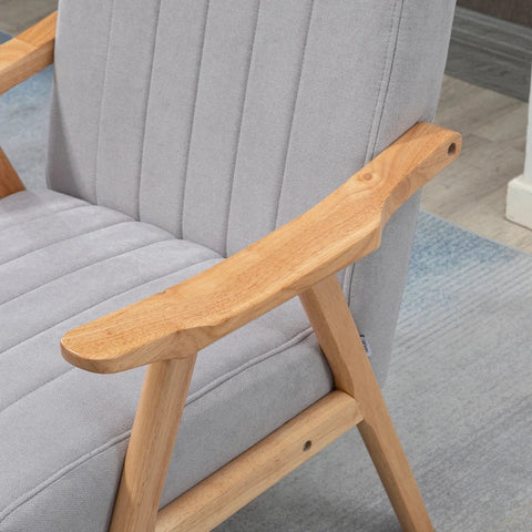 Rootz Armchair In Scandi Design - Velvet Look - Solid Wood - Upholstered Chair - Natural + Gray - 68cm x 74cm x 82cm