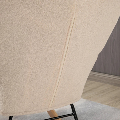 Rootz Schommelstoel - Retro Massief Hout - Gestoffeerde stoel - Crème Wit - 71cm x 92cm x 101cm
