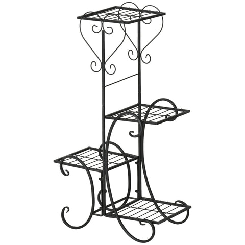 Rootz bloemenstandaard - metalen bloemenstandaard - 4 niveaus plantenrek - bloemenladder - bloemenstandaard voor binnen en buiten - tuin - balkon - zwart - 45 x 24,5 x 80 cm