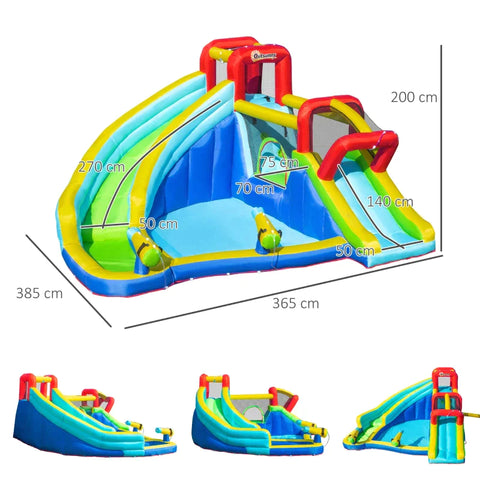 Rootz Hüpfburg – Wasserrutsche Hüpfburg – Mit Gebläse Wasserpark – Für Kinder – Aufblasbares Wasserspielcenter – Mit Rutsche Hüpfburg – 385 x 365 x 200 cm