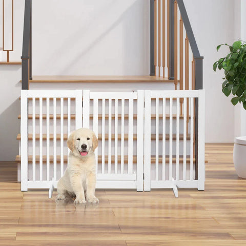 Rootz Wooden Barrier - Free Standing Dog Gate - Door Gate - Adjustable Dog Gate - Foldable Stair Gate - White - 155 x 1.5 x 76 cm