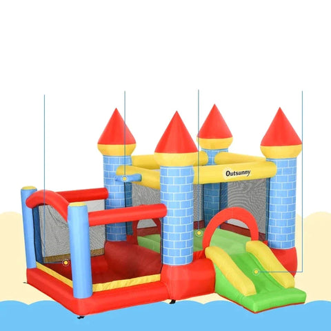 Rootz Aufblasbare Hüpfburg mit Rutschenbecken – Kinderburg mit Gebläse – Rot + Blau + Grün – 280 x 260 x 210 cm