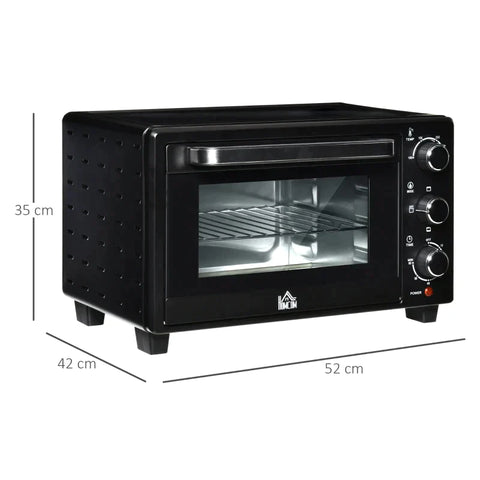 Rootz Mini Oven - 1 Wire Frame And 1 Baking Tray - 3 Cooking Modes - Adjustable Temperature Oven - Metal With Grill Stainless Steel - Black/Silver - 46 x 38.5 x 29 cm