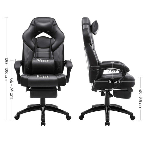 Rootz Gaming Chair - Office Chair - Ergonomic Gaming Chair - Esports Gaming Chair - Desk Chair - With Footrest And Headrest - Black - 70 x 64 x (120-128) cm