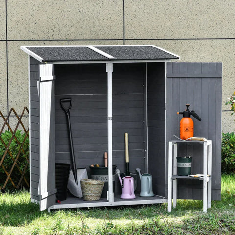 Rootz Tool Shed - Garden Cabinet - 2 Doors - Tool Cabinet - Garden Storage - Wood -  Gray/White - 139 x 75 x 160 cm