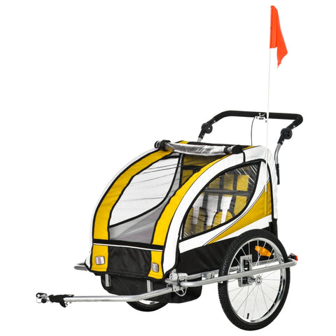 Rootz Child Trailer - Children's Bicycle Trailer - Bicycle Trailer - For 2 Children - With Flag Rain Protection Breathable - Yellow/Black - 155 x 88 x 108 cm