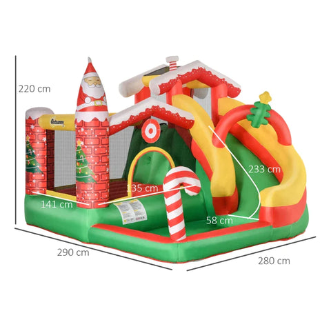 Rootz Hüpfburg – Weihnachts-aufblasbare Hüpfburg mit Rutsche, Bällebad für 3 Kinder – Hüpfburg mit Gebläse für 3–8 Jahre – Indoor-Kindergarten – Oxford-Stoff – Polyester – Rot + Grün + Weiß – 290 x 280 x 220 cm
