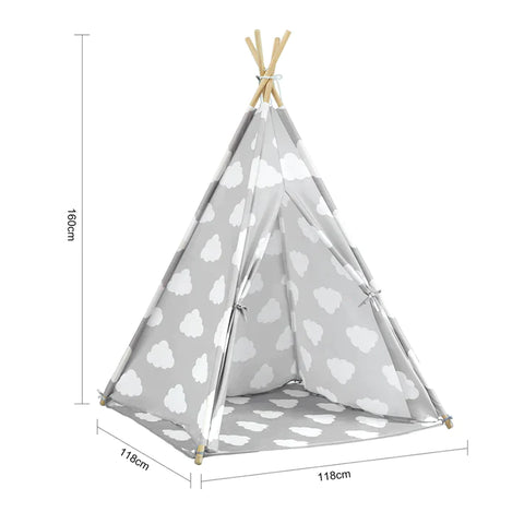 Rootz Children Play Tent Playhouse Kids Teepee Tipi with Floor Mat (Grey/Cloud)