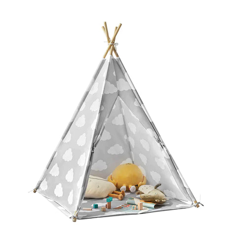 Rootz Children Play Tent Playhouse Kids Teepee Tipi with Floor Mat (Grey/Cloud)